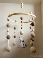Dreaming Fawn Mobile  pure wool felt baby mobile with gentle woodland fawns, muted neutrals, and soft cloud details for a serene nursery by Thistle & Felt.